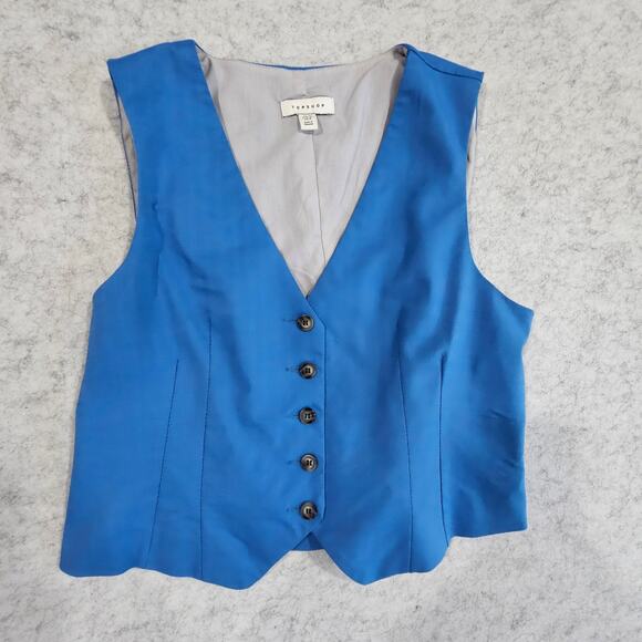 Topshop Tops - Topshop Linen Vest Tailored Waistcoat Vest Cobalt Blue Buckle Buttons US 6
